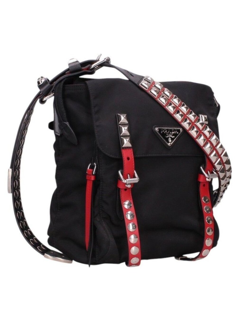 Prada Studded Design Nylon Shoulder Bag